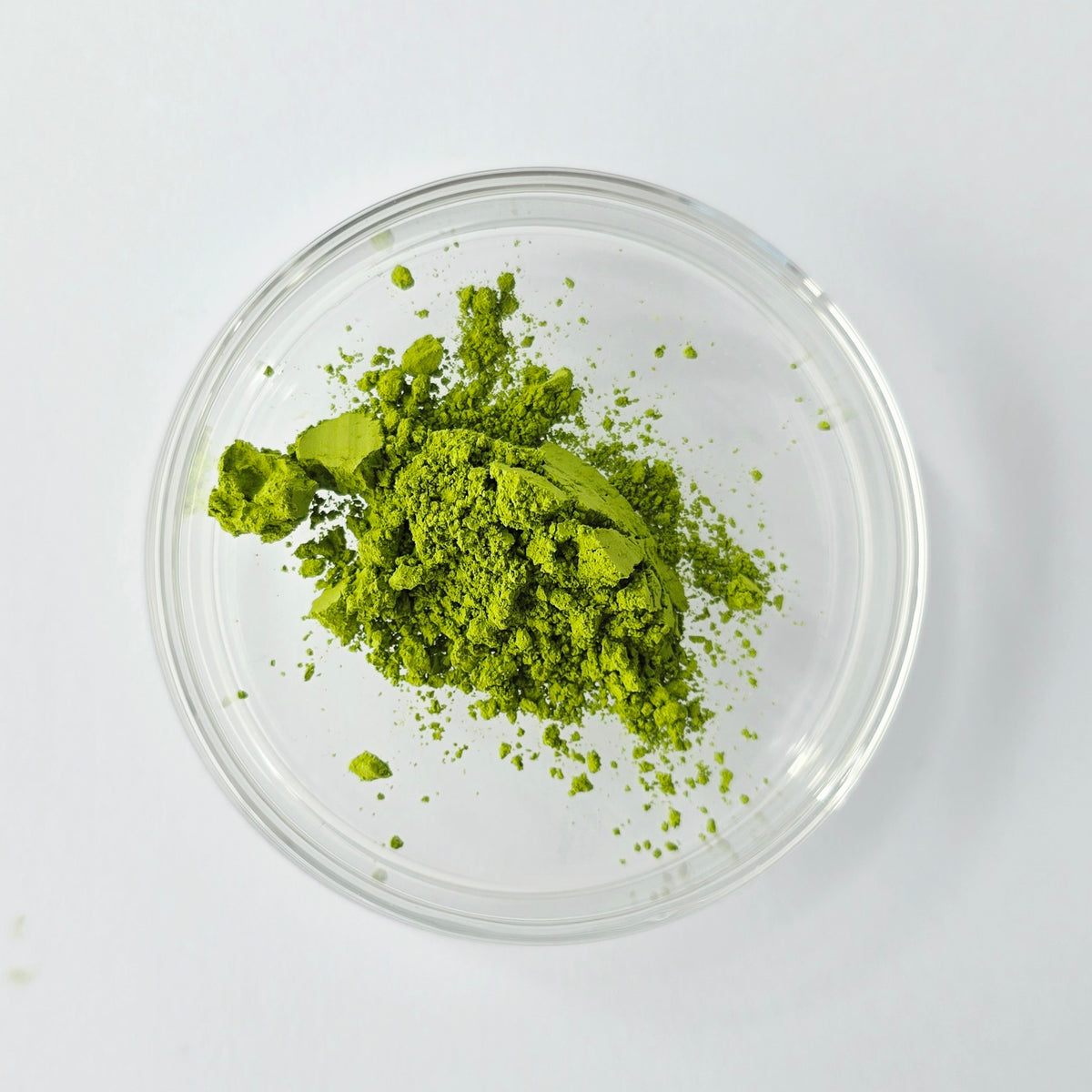 Wabi Cafe Matcha in a glass dish with white background